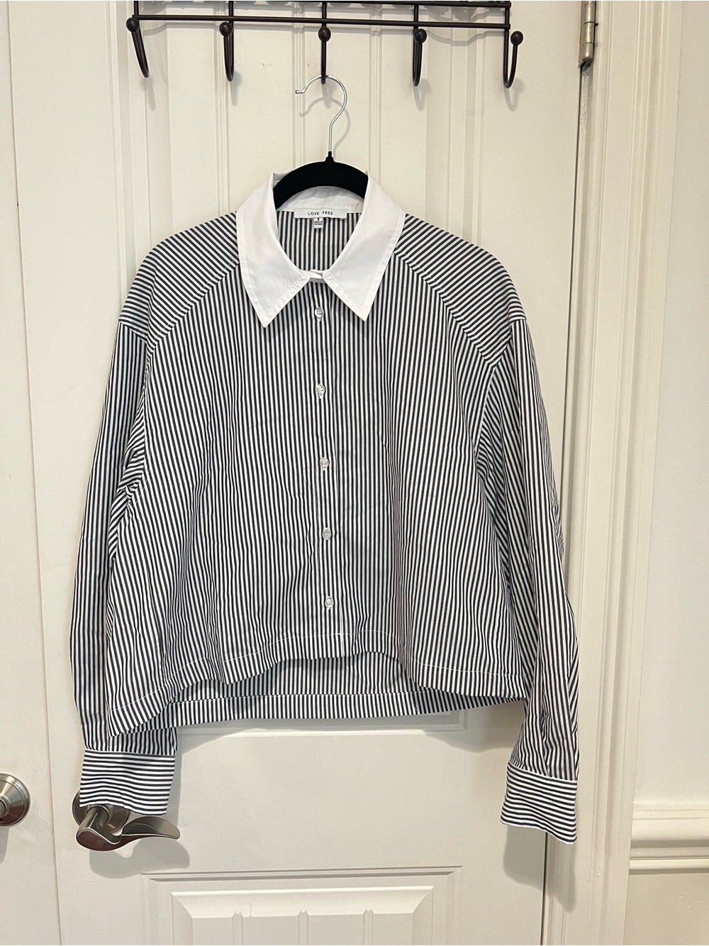 Love Tree Oversized Striped Button Up Crop Top Size Small